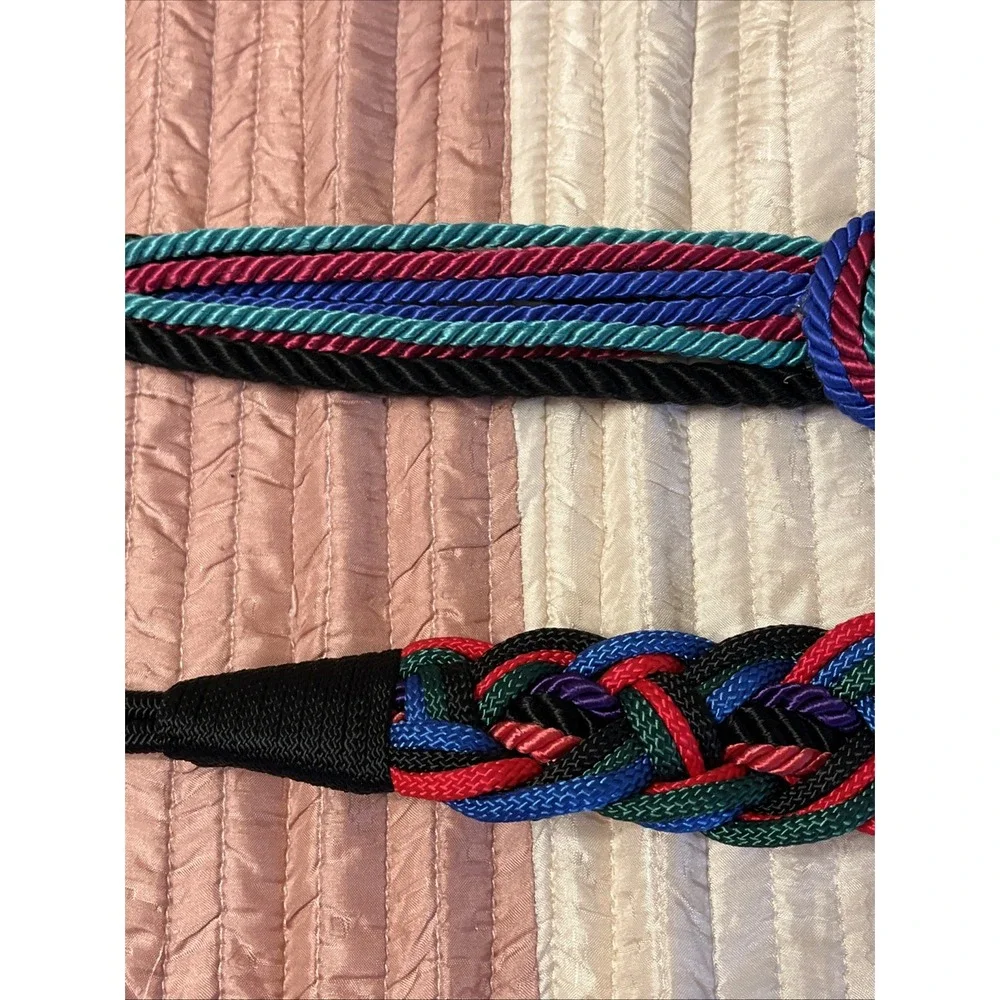 Vintage STRETCH MULTI COLOR ROPE CORDS BELT 2 Piece/ Sizes Hippie ☮️🌈🕺 Unisex?